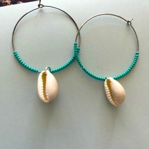 Turquoise cowrie hoops